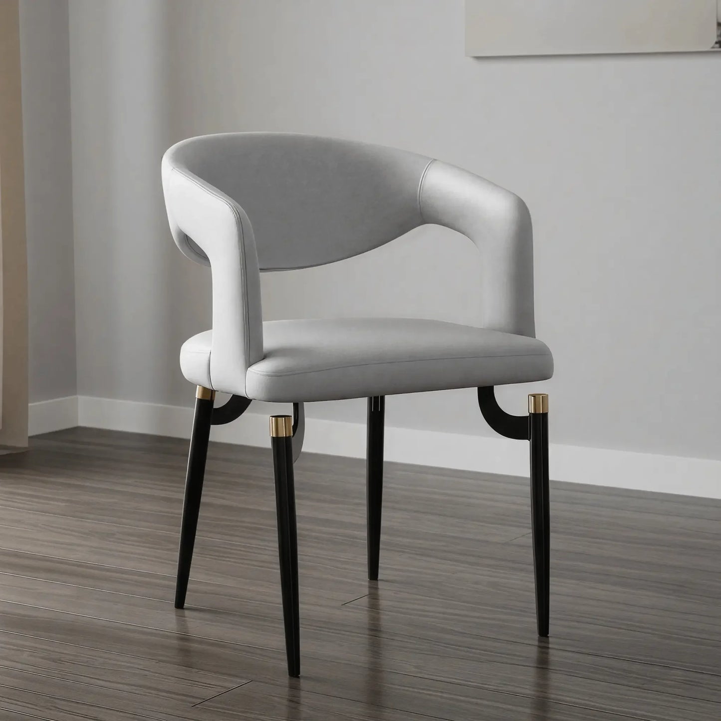 Entice Leather Dining Chair with Curved Open Back and Iron Legs