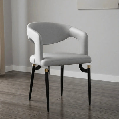 Entice Leather Dining Chair with Curved Open Back and Iron Legs