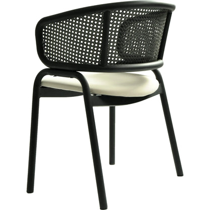 Ervilla Dining Armchair with White/Black Steel Legs and Black/Brown Wicker Back - Elax Furniture