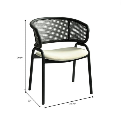 Ervilla Dining Armchair with White/Black Steel Legs and Black/Brown Wicker Back - Elax Furniture
