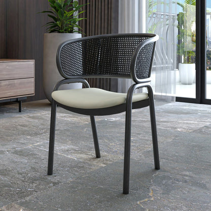 Ervilla Dining Armchair with White/Black Steel Legs and Black/Brown Wicker Back - Elax Furniture