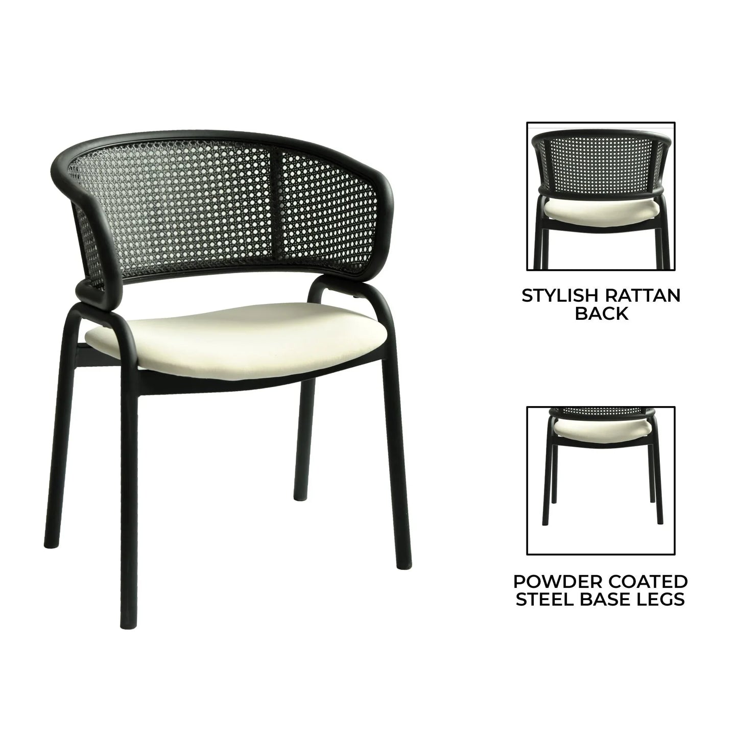 Ervilla Dining Armchair with White/Black Steel Legs and Black/Brown Wicker Back - Elax Furniture
