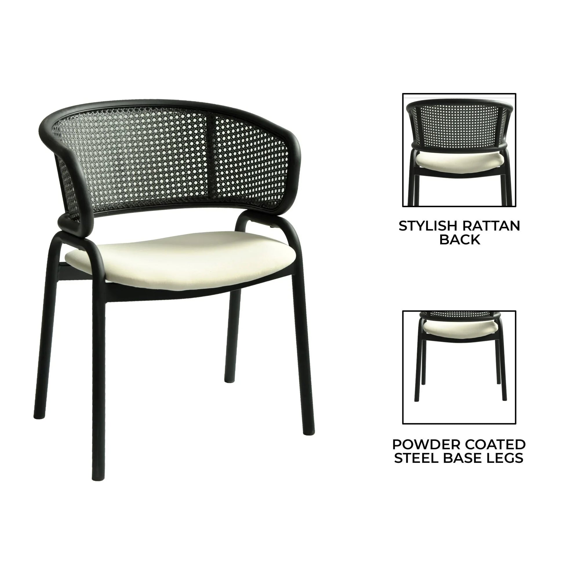 Ervilla Dining Armchair with White/Black Steel Legs and Black/Brown Wicker Back - Elax Furniture