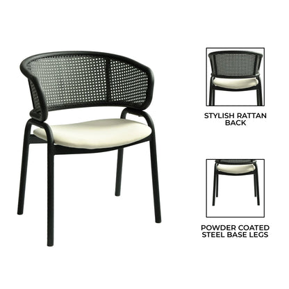 Ervilla Dining Armchair with White/Black Steel Legs and Black/Brown Wicker Back - Elax Furniture