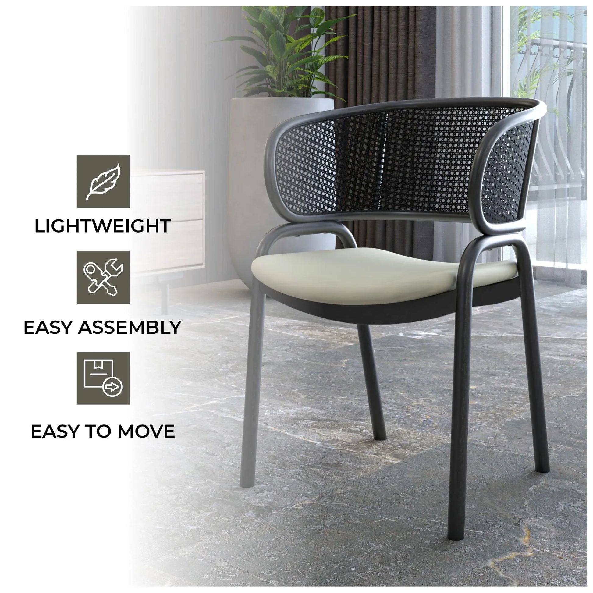 Ervilla Dining Armchair with White/Black Steel Legs and Black/Brown Wicker Back - Elax Furniture