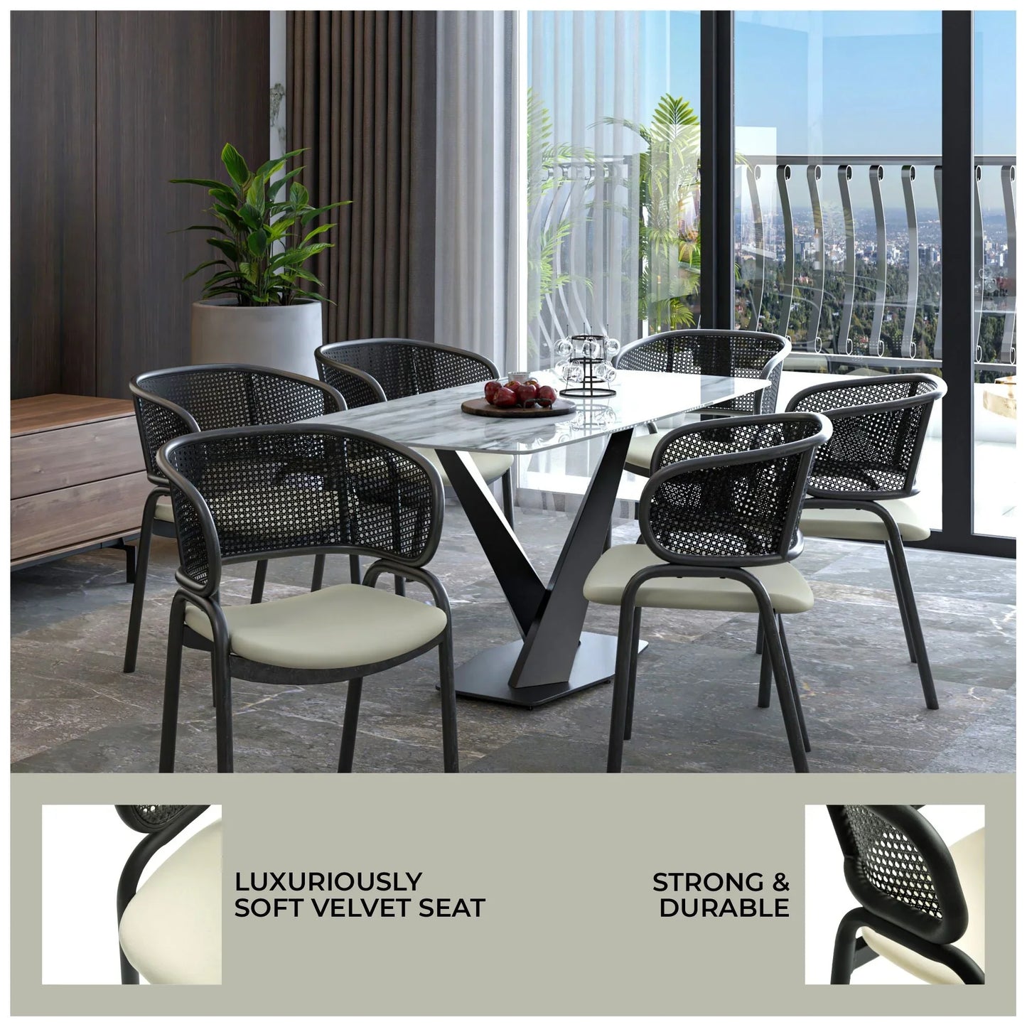 Ervilla Dining Armchair with White/Black Steel Legs and Black/Brown Wicker Back - Elax Furniture