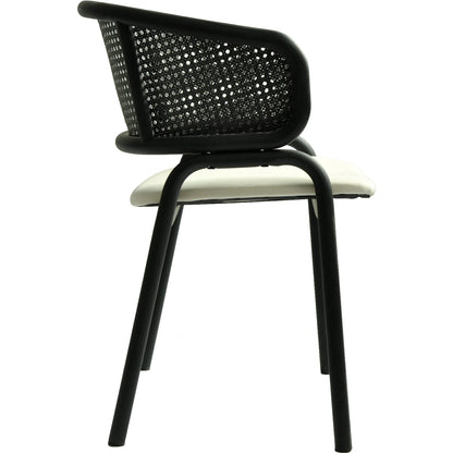 Ervilla Dining Armchair with White/Black Steel Legs and Black/Brown Wicker Back - Elax Furniture