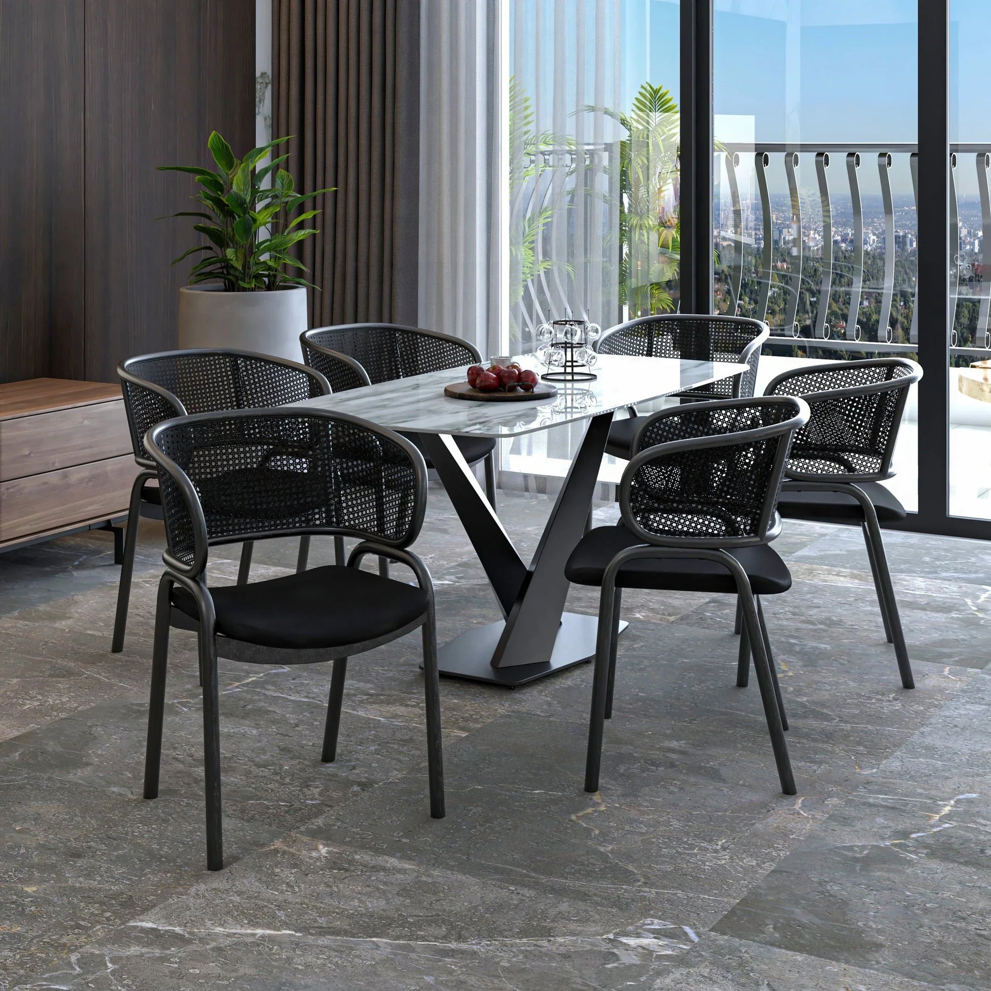 Ervilla Dining Armchair with White/Black Steel Legs and Black/Brown Wicker Back - Elax Furniture