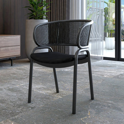 Ervilla Dining Armchair with White/Black Steel Legs and Black/Brown Wicker Back - Elax Furniture