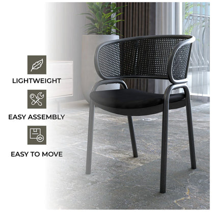 Ervilla Dining Armchair with White/Black Steel Legs and Black/Brown Wicker Back - Elax Furniture