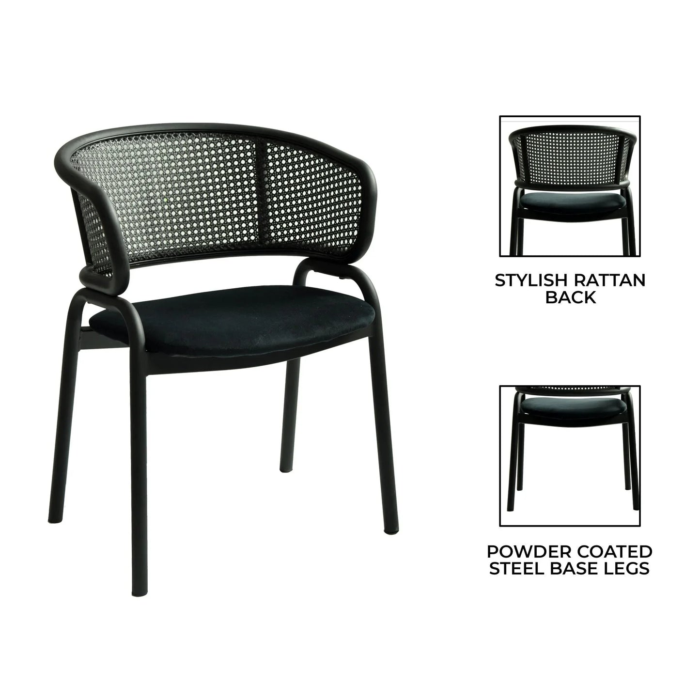 Ervilla Dining Armchair with White/Black Steel Legs and Black/Brown Wicker Back - Elax Furniture