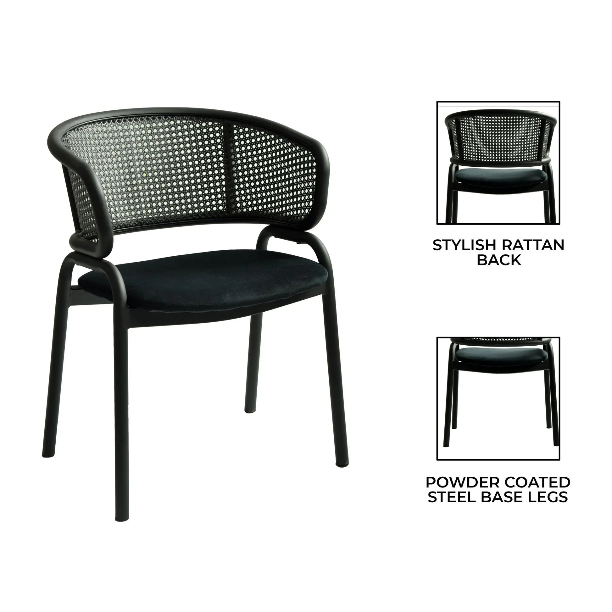 Ervilla Dining Armchair with White/Black Steel Legs and Black/Brown Wicker Back - Elax Furniture