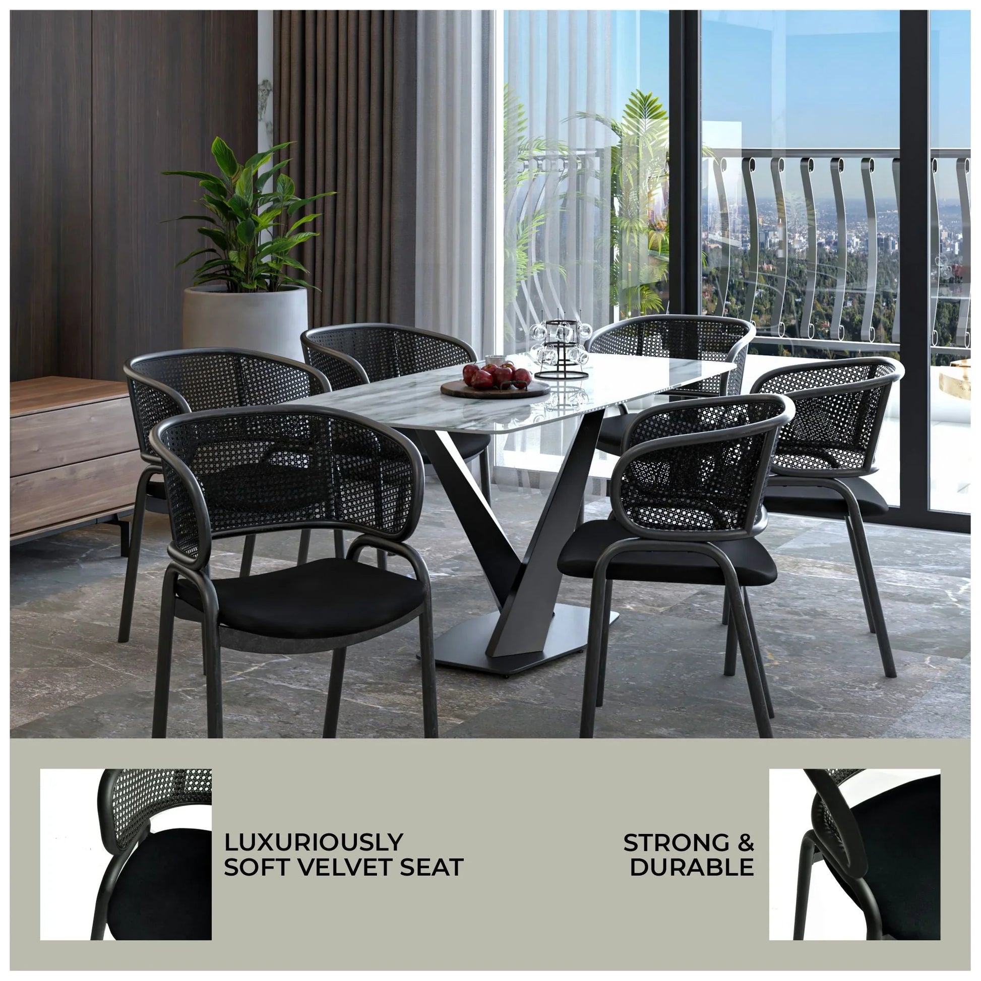 Ervilla Dining Armchair with White/Black Steel Legs and Black/Brown Wicker Back - Elax Furniture