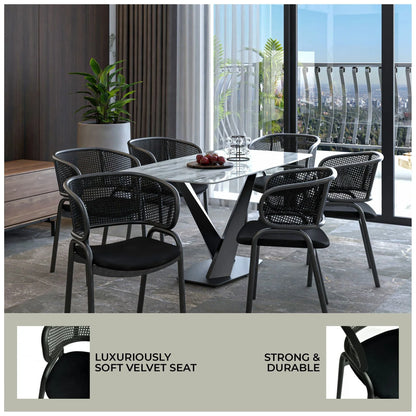 Ervilla Dining Armchair with White/Black Steel Legs and Black/Brown Wicker Back - Elax Furniture
