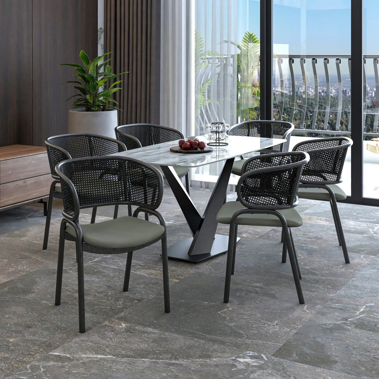 Ervilla Dining Armchair with White/Black Steel Legs and Black/Brown Wicker Back - Elax Furniture