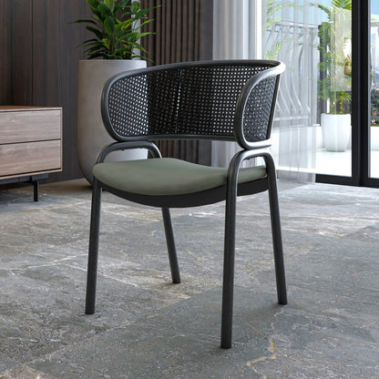 Ervilla Dining Armchair with White/Black Steel Legs and Black/Brown Wicker Back - Elax Furniture