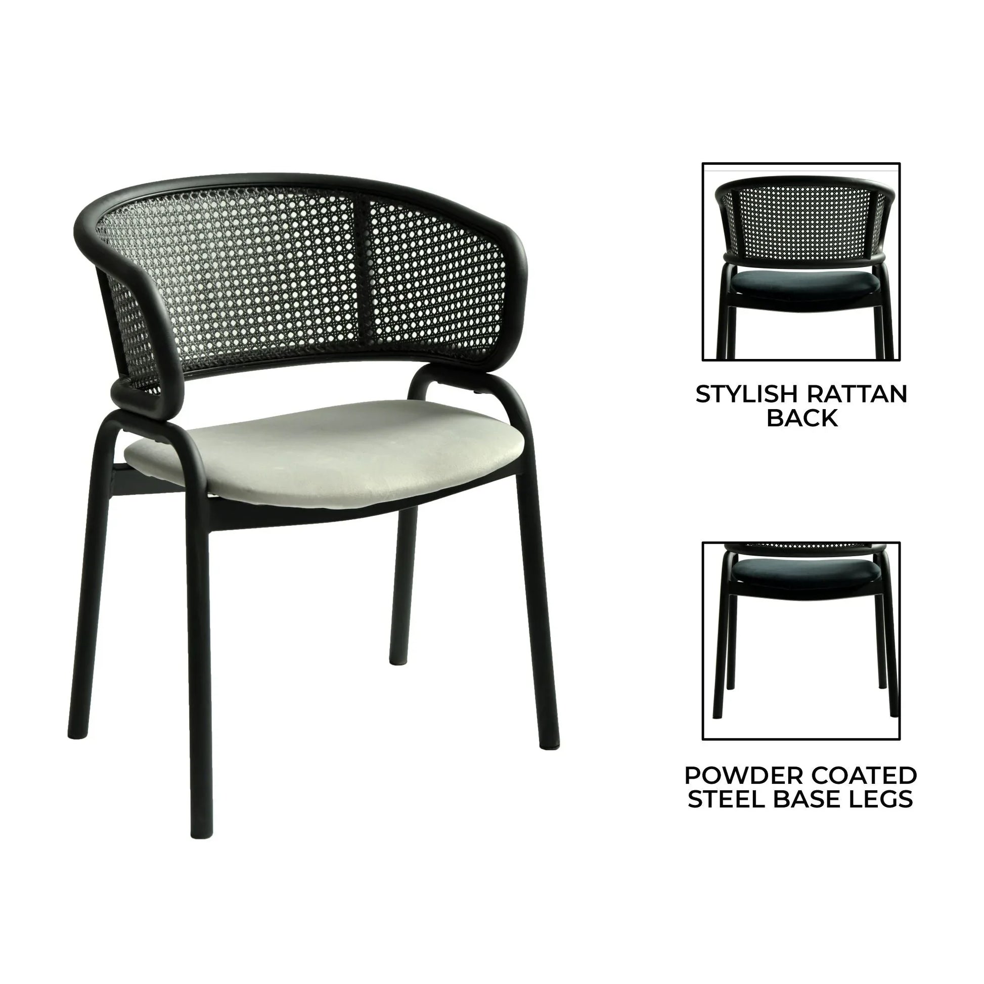 Ervilla Dining Armchair with White/Black Steel Legs and Black/Brown Wicker Back - Elax Furniture