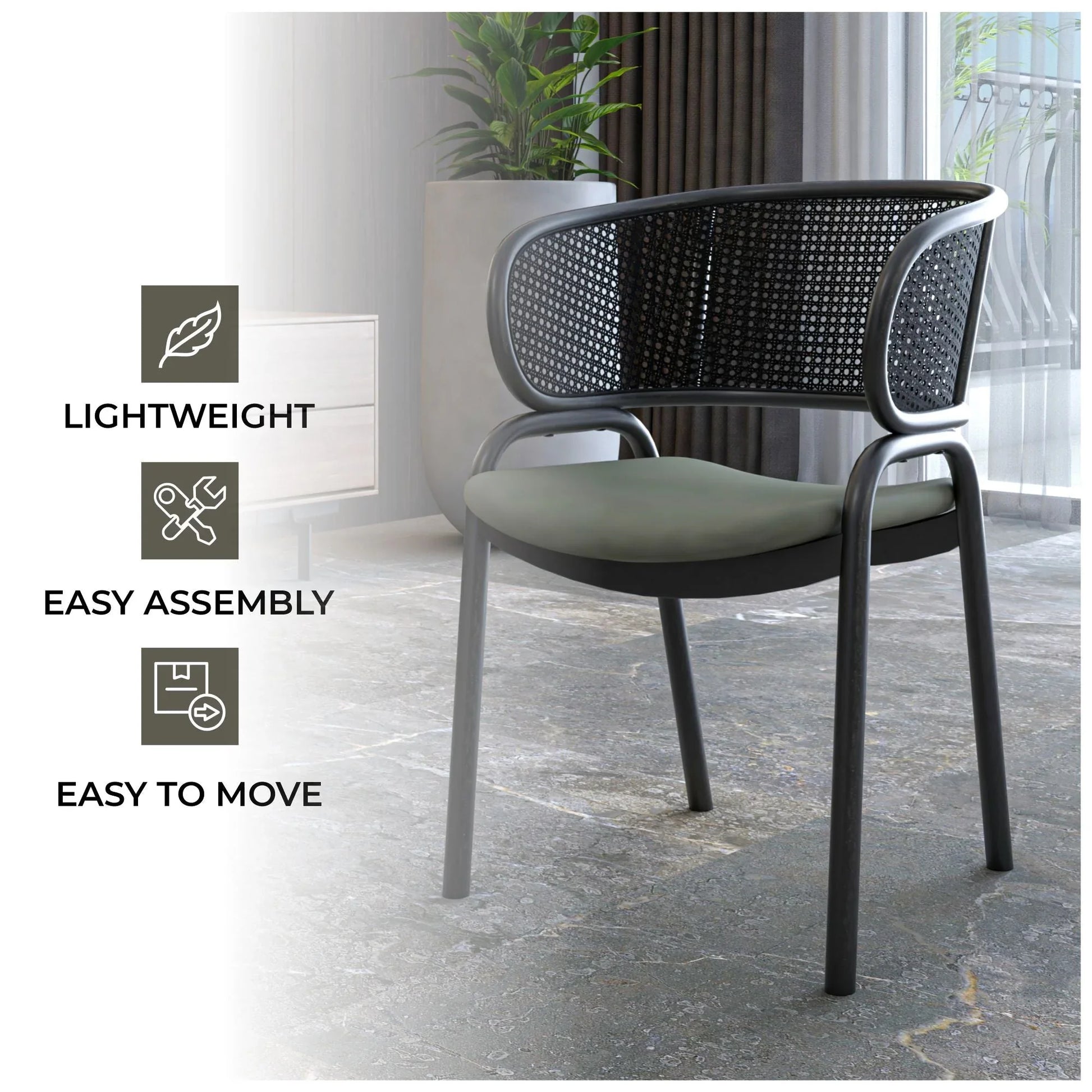 Ervilla Dining Armchair with White/Black Steel Legs and Black/Brown Wicker Back - Elax Furniture