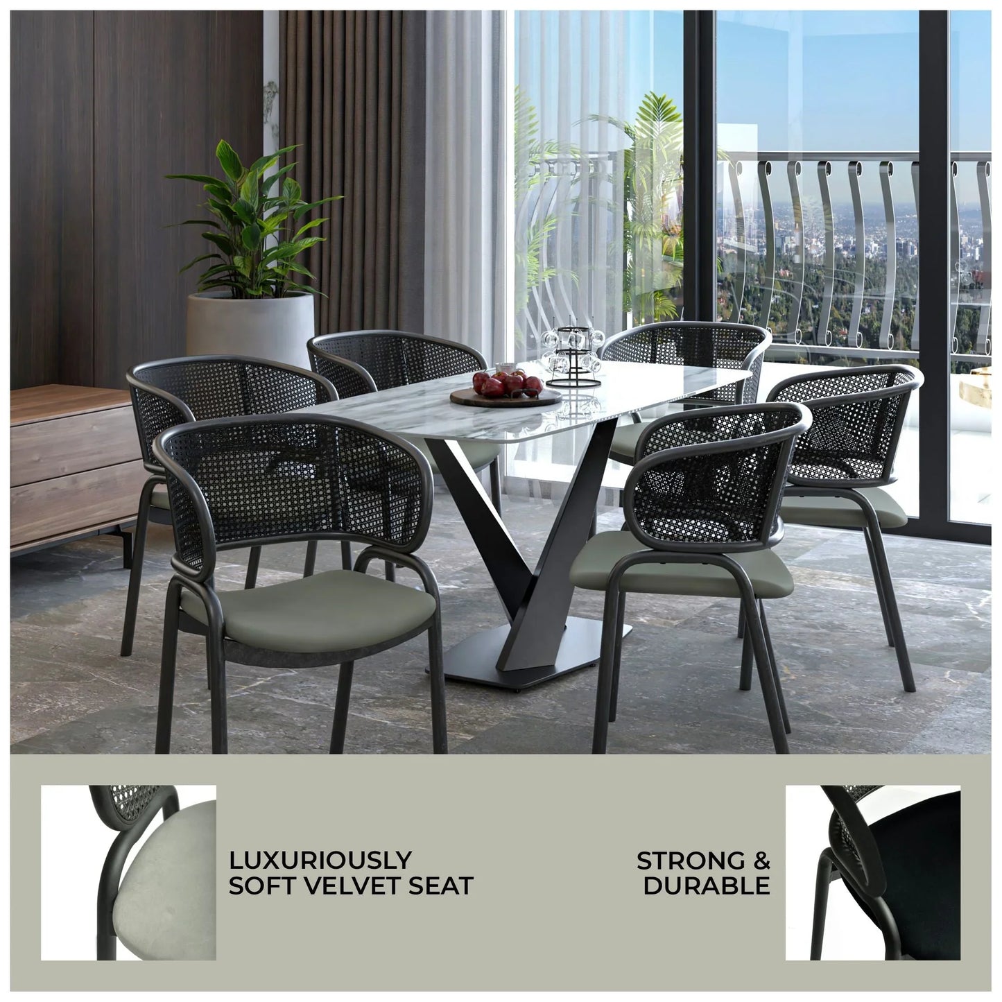Ervilla Dining Armchair with White/Black Steel Legs and Black/Brown Wicker Back - Elax Furniture