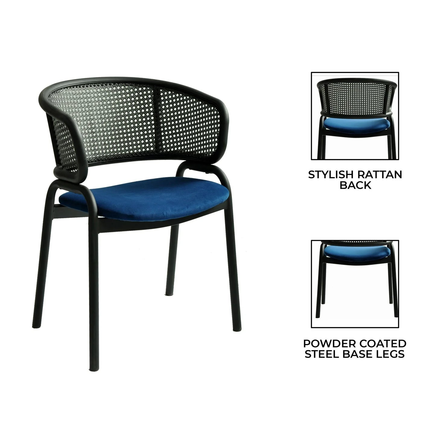 Ervilla Dining Armchair with White/Black Steel Legs and Black/Brown Wicker Back - Elax Furniture