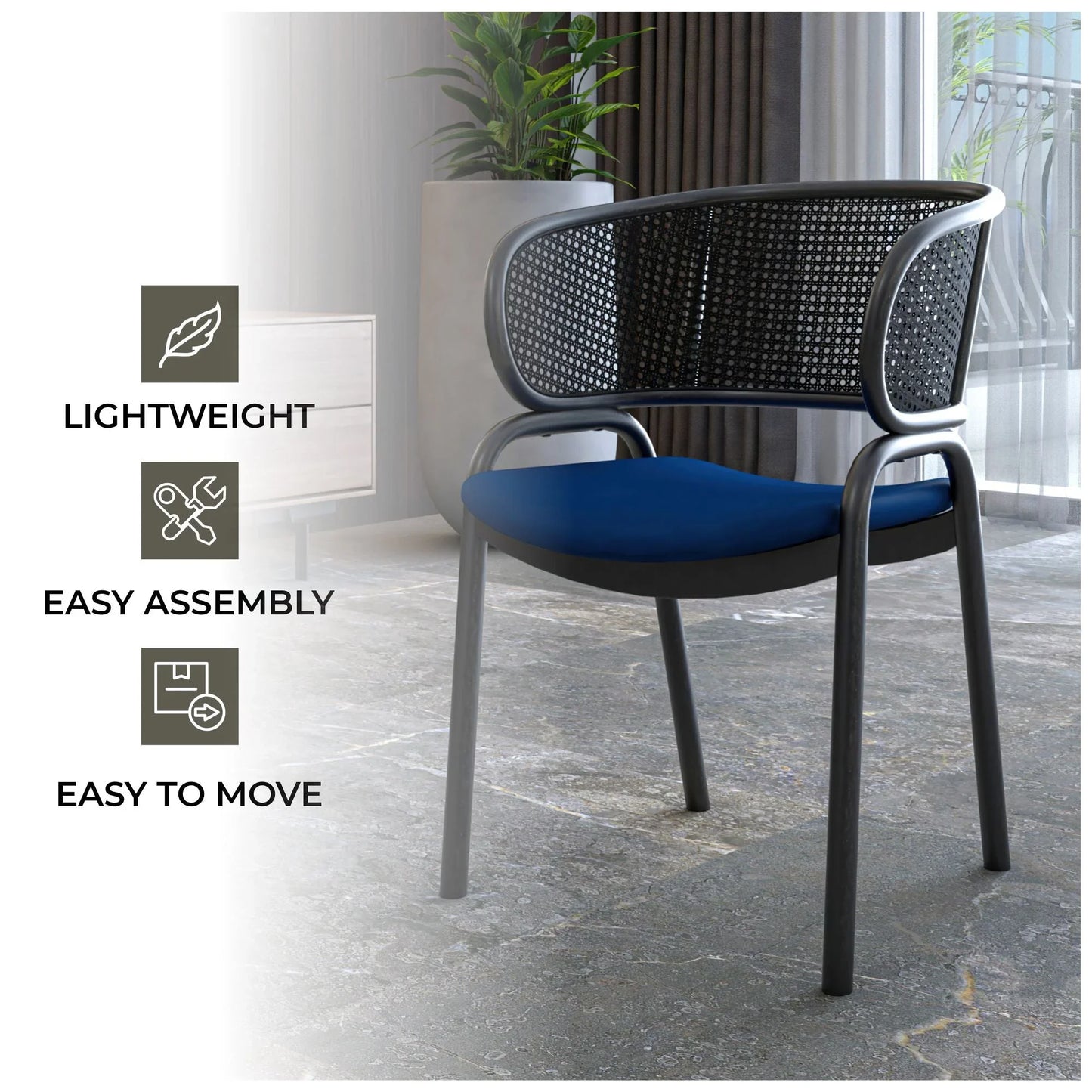 Ervilla Dining Armchair with White/Black Steel Legs and Black/Brown Wicker Back - Elax Furniture