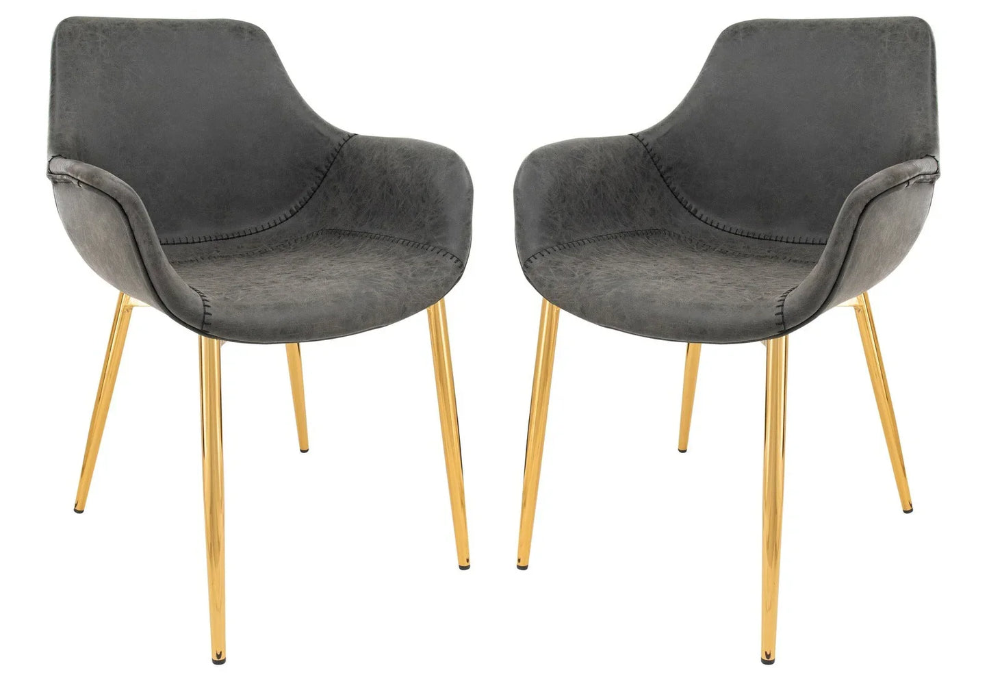 Markley Modern Leather Dining Arm Chair With Gold Metal Legs Set of 2 - Elax Furniture