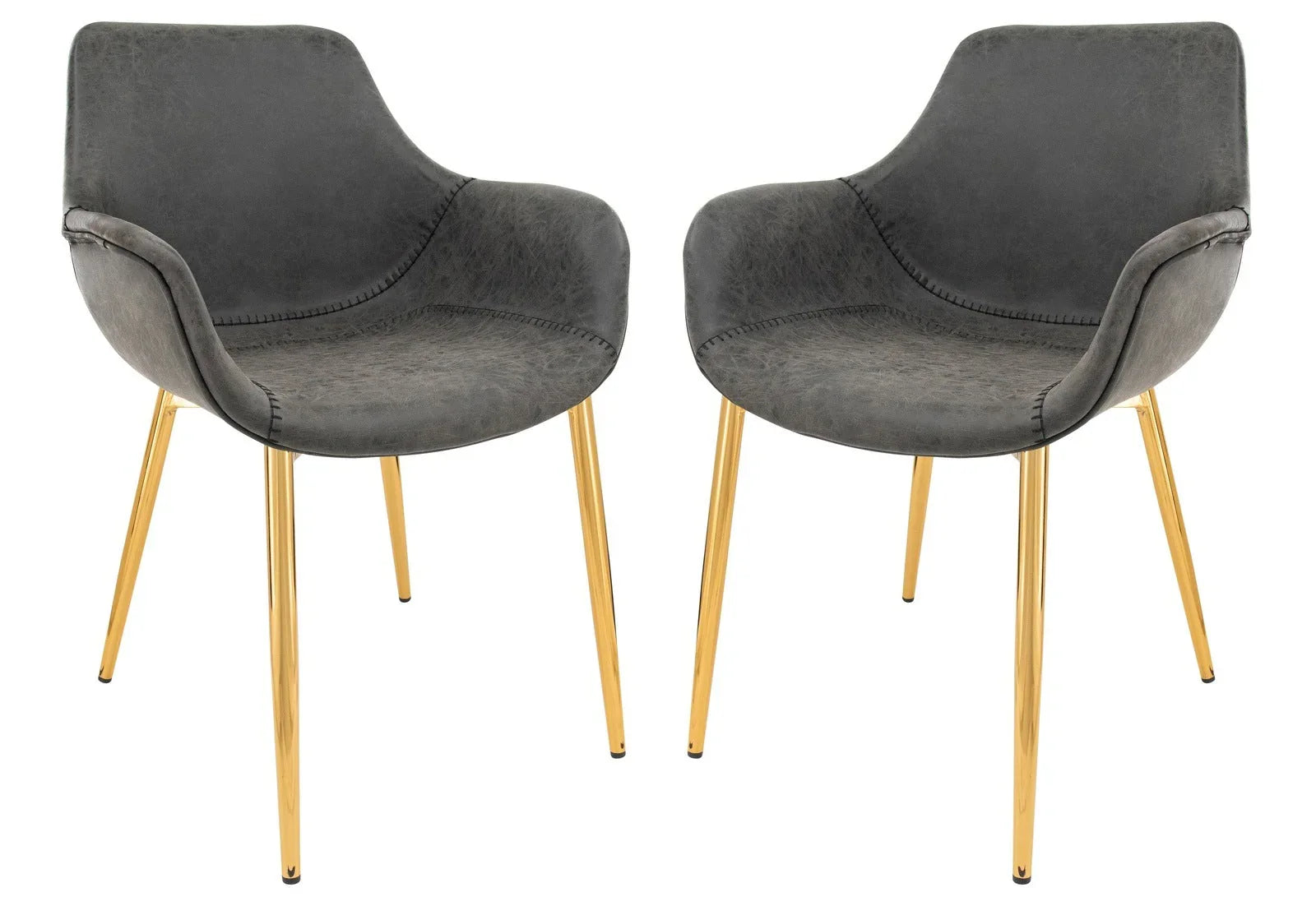Markley Modern Leather Dining Arm Chair With Gold Metal Legs Set of 2 - Elax Furniture