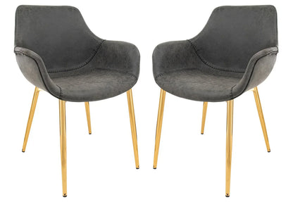Markley Modern Leather Dining Arm Chair With Gold Metal Legs Set of 2 - Elax Furniture