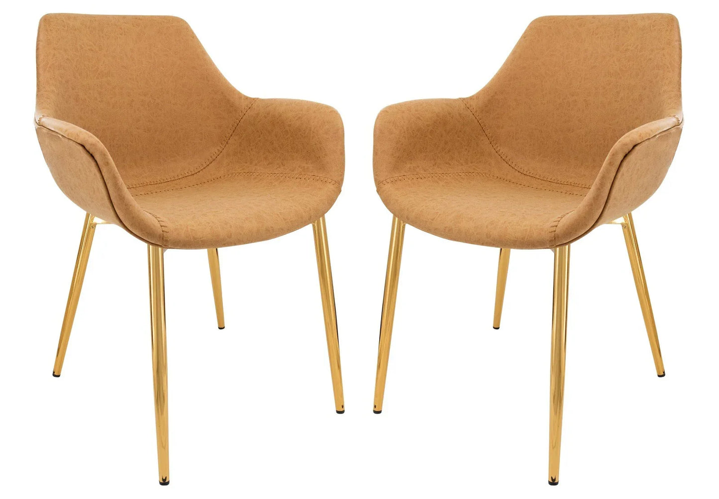 Markley Modern Leather Dining Arm Chair With Gold Metal Legs Set of 2 - Elax Furniture