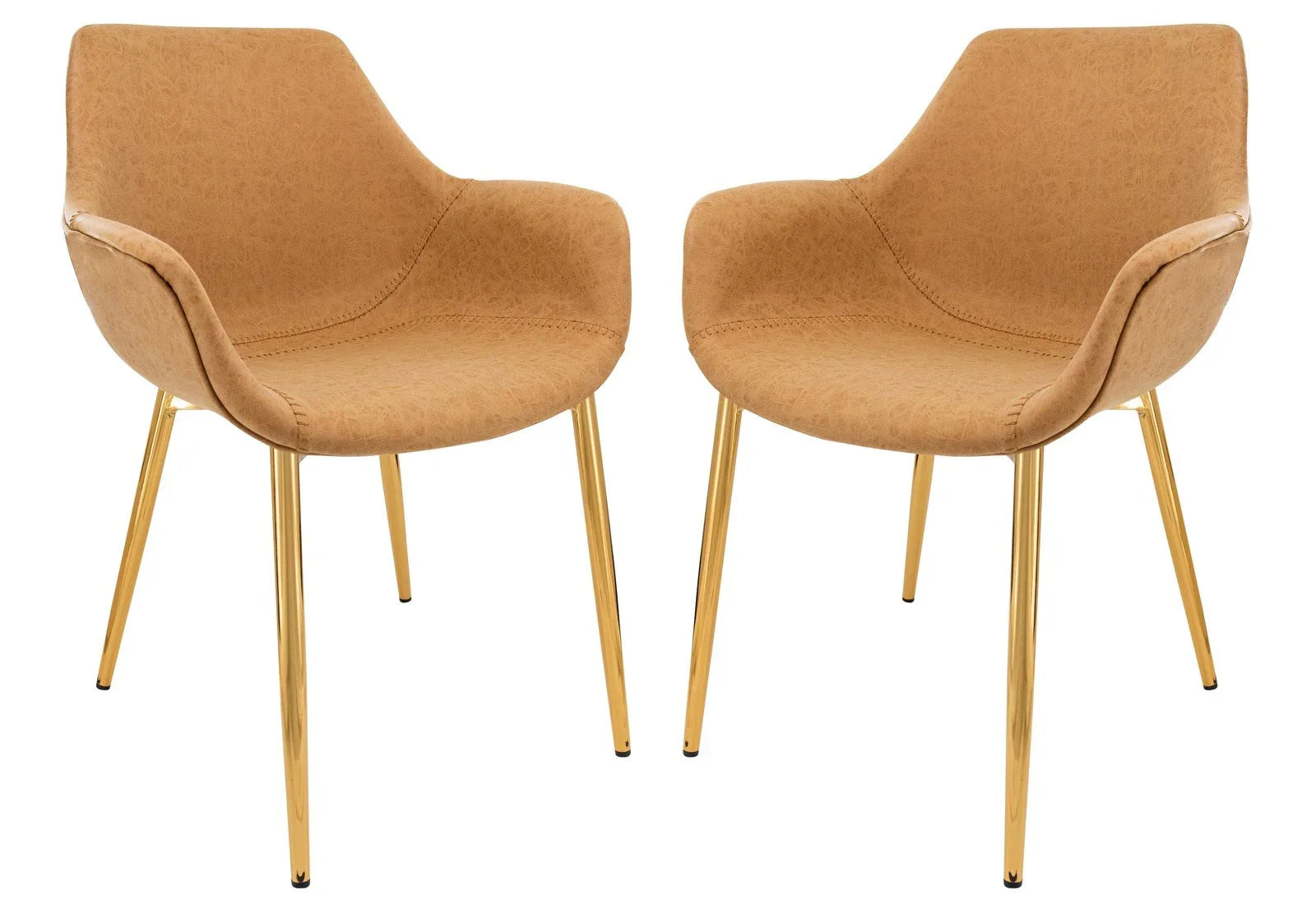 Markley Modern Leather Dining Arm Chair With Gold Metal Legs Set of 2 - Elax Furniture