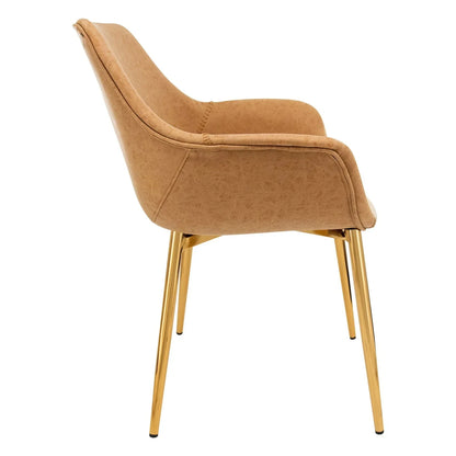 Markley Modern Leather Dining Arm Chair With Gold Metal Legs Set of 2 - Elax Furniture