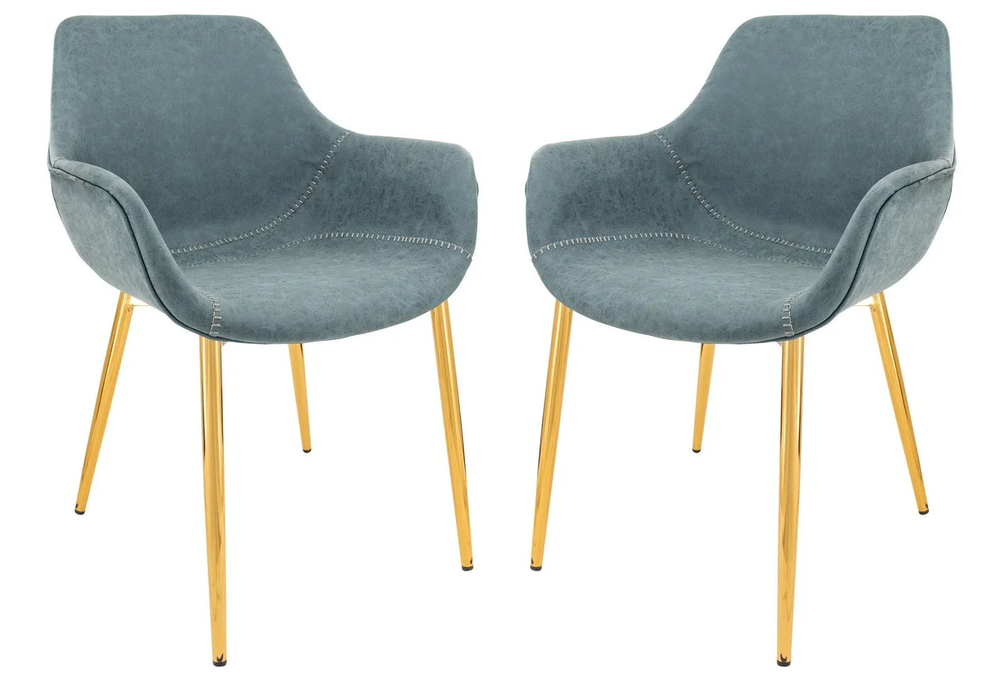 Markley Modern Leather Dining Arm Chair With Gold Metal Legs Set of 2 - Elax Furniture