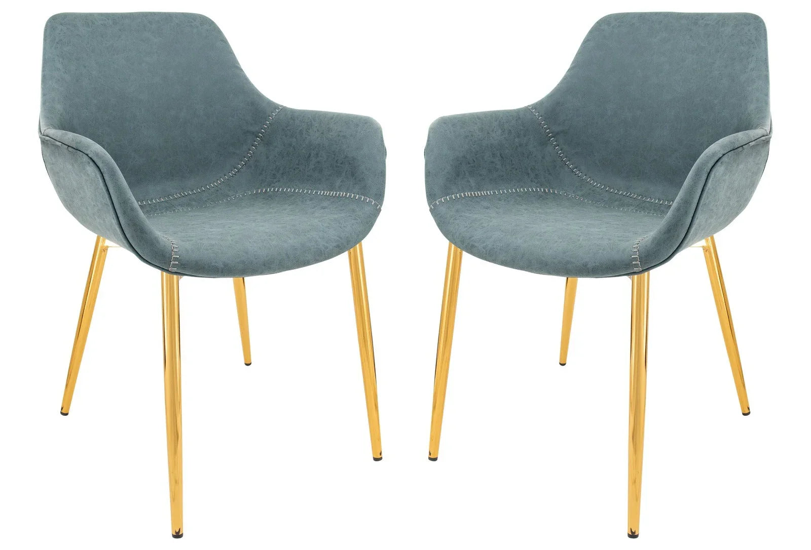 Markley Modern Leather Dining Arm Chair With Gold Metal Legs Set of 2 - Elax Furniture