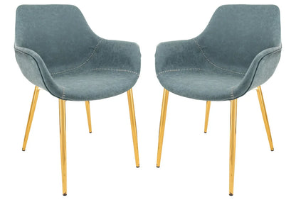 Markley Modern Leather Dining Arm Chair With Gold Metal Legs Set of 2 - Elax Furniture