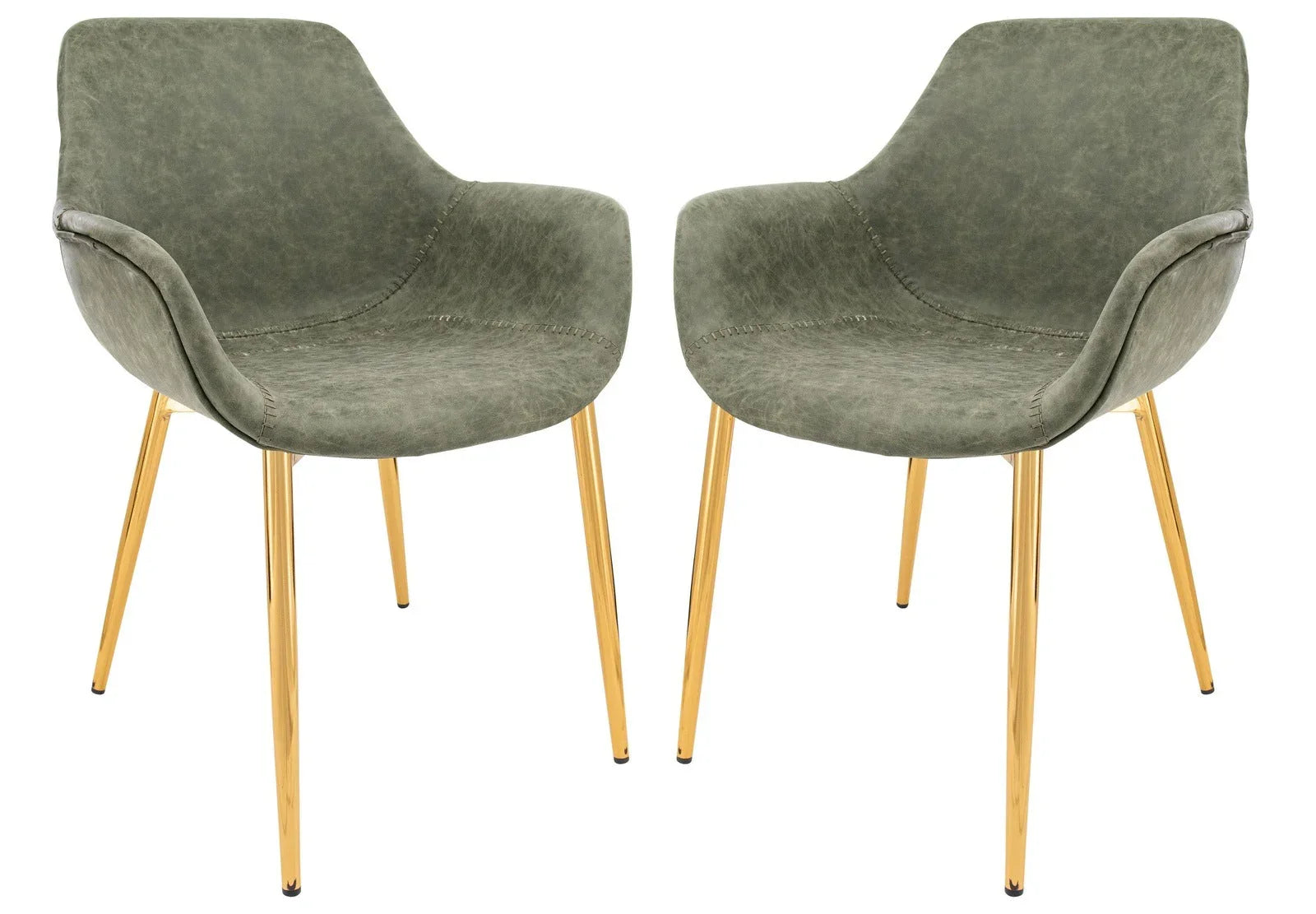 Markley Modern Leather Dining Arm Chair With Gold Metal Legs Set of 2 - Elax Furniture