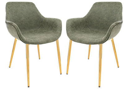 Markley Modern Leather Dining Arm Chair With Gold Metal Legs Set of 2 - Elax Furniture