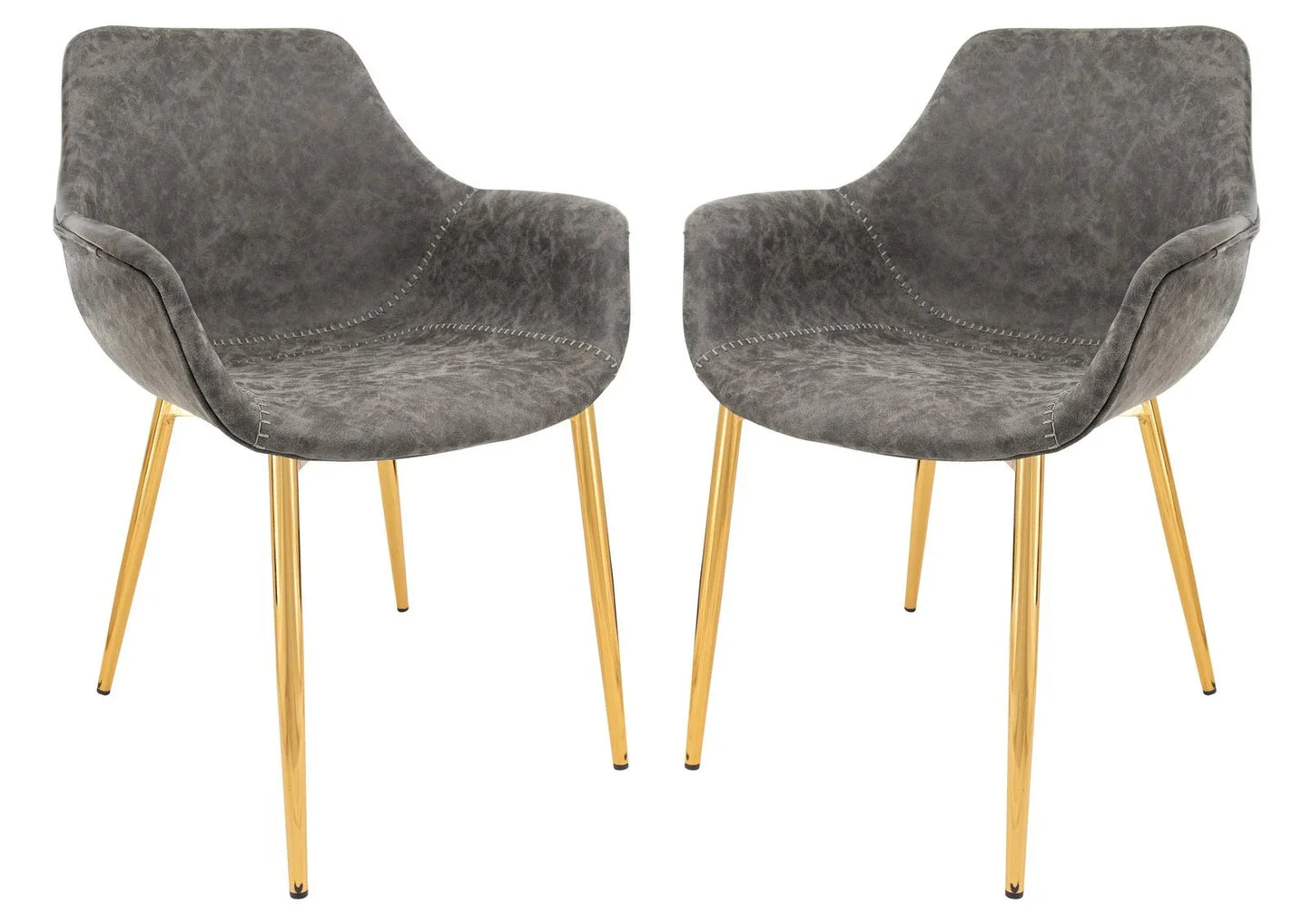 Markley Modern Leather Dining Arm Chair With Gold Metal Legs Set of 2 - Elax Furniture