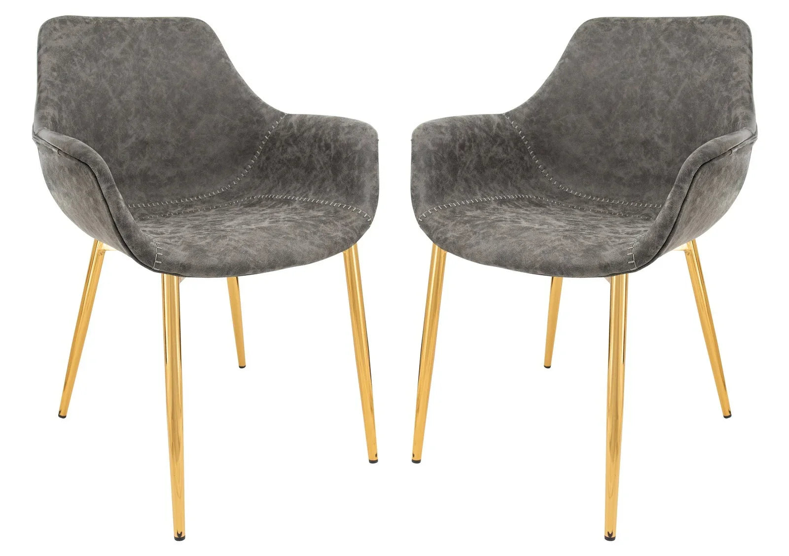 Markley Modern Leather Dining Arm Chair With Gold Metal Legs Set of 2 - Elax Furniture