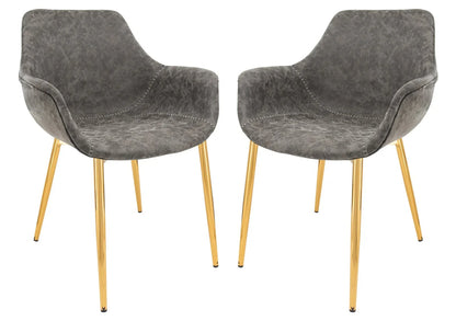 Markley Modern Leather Dining Arm Chair With Gold Metal Legs Set of 2 - Elax Furniture