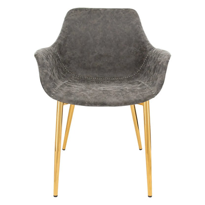Markley Modern Leather Dining Arm Chair With Gold Metal Legs Set of 2 - Elax Furniture