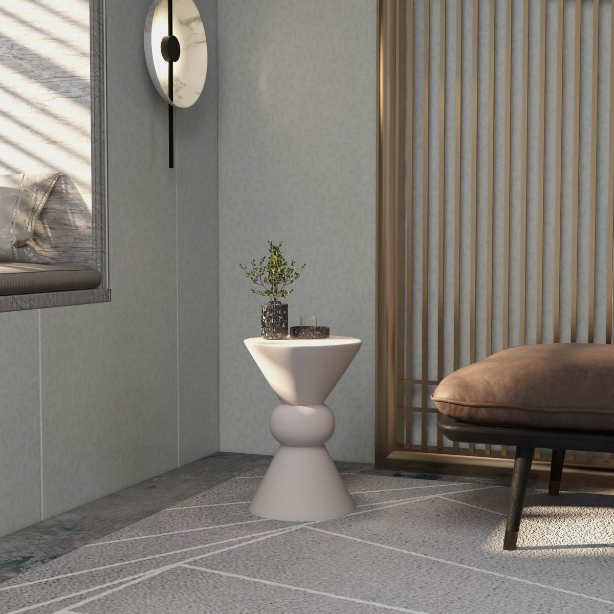 Echo Side Table with Weather-Resistant Fibersone Top Round Accent Table Cream Side Table LeisureMod