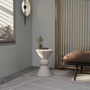 Echo Side Table with Weather-Resistant Fibersone Top Round Accent Table Cream Side Table LeisureMod