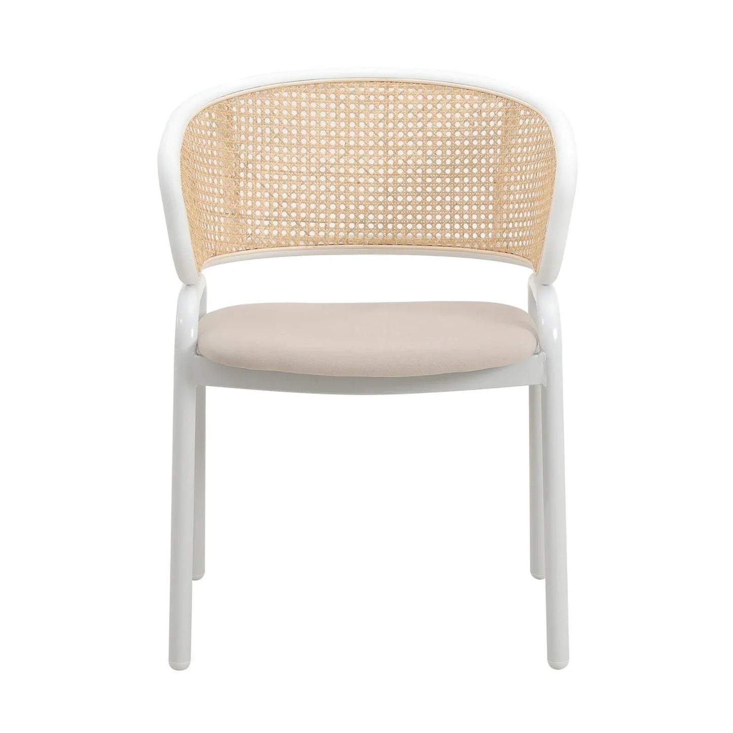 Ervilla Modern Dining Armchair with White Powder Coated Steel Legs and Wicker Back Set of 2 - Elax Furniture