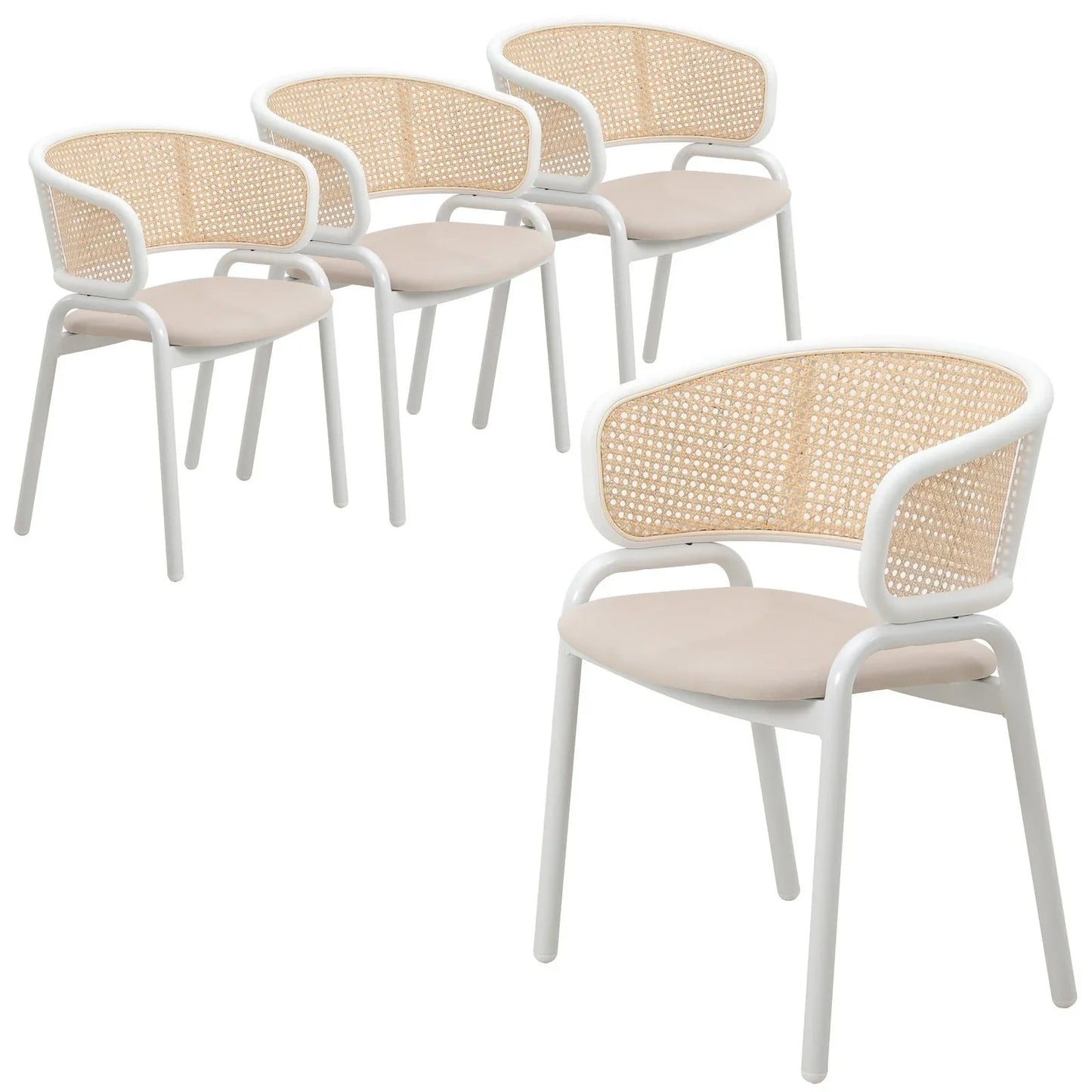 Ervilla Modern Dining Armchair with White Powder Coated Steel Legs and Wicker Back Set of 4 - Elax Furniture