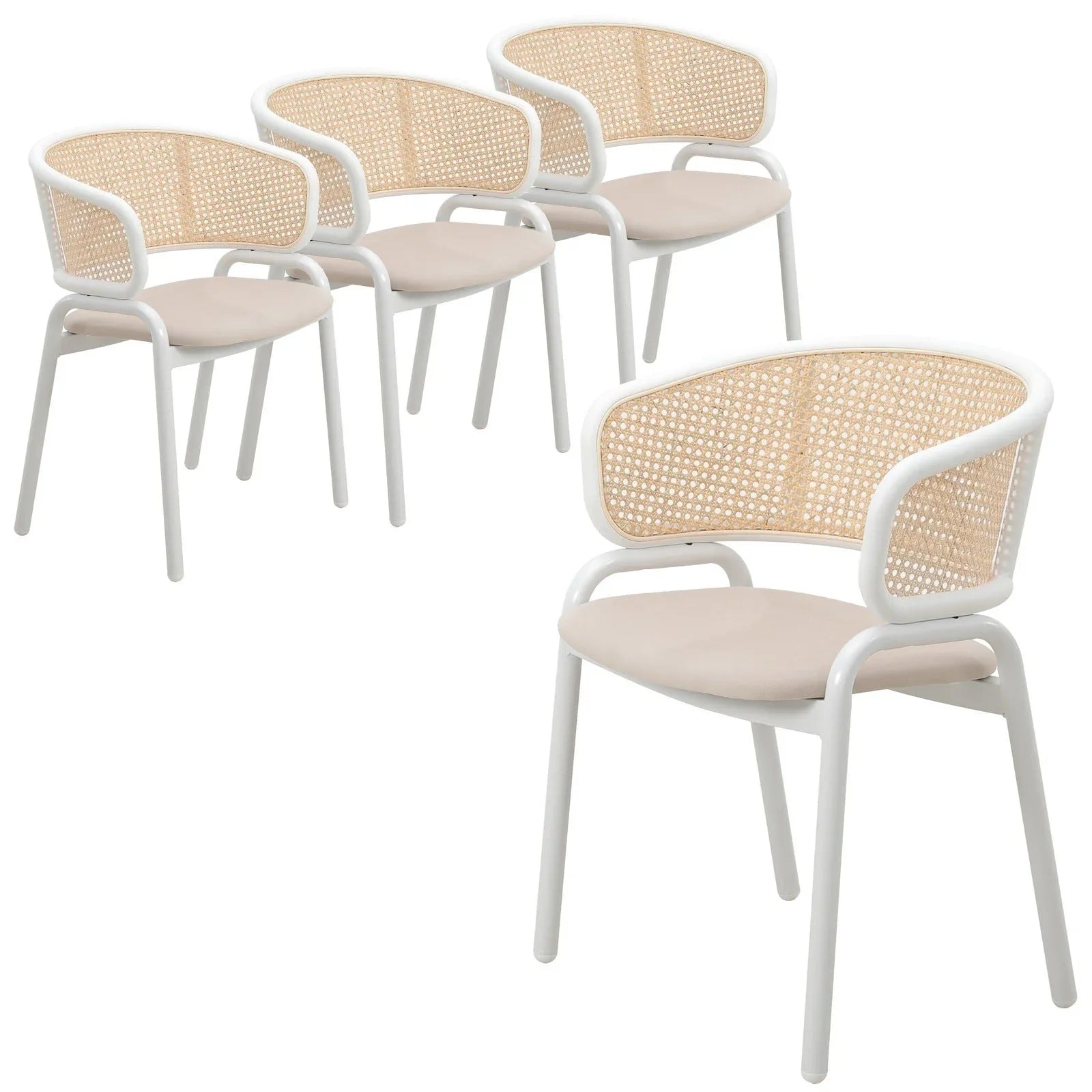 Ervilla Modern Dining Armchair with White Powder Coated Steel Legs and Wicker Back Set of 4 - Elax Furniture