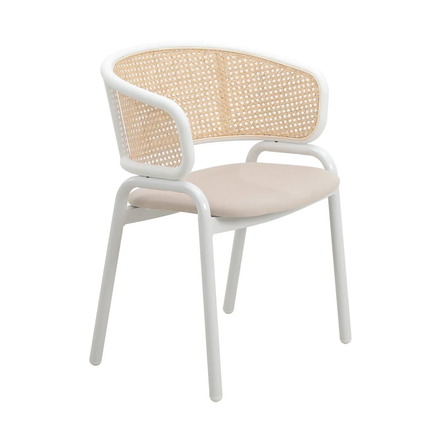 Ervilla Modern Dining Armchair with White Powder Coated Steel Legs and Wicker Back Set of 4 - Elax Furniture