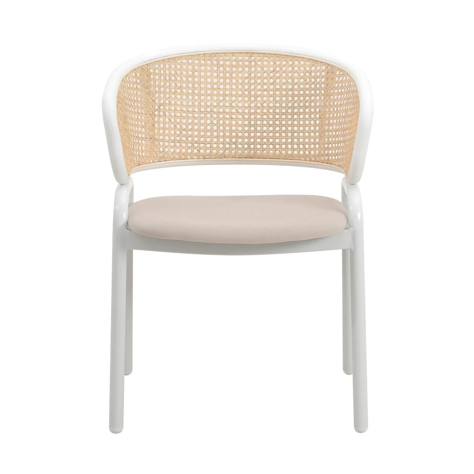 Ervilla Modern Dining Armchair with White Powder Coated Steel Legs and Wicker Back Set of 4 - Elax Furniture