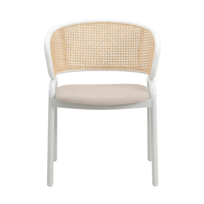 Ervilla Modern Dining Armchair with White Powder Coated Steel Legs and Wicker Back Set of 4 - Elax Furniture
