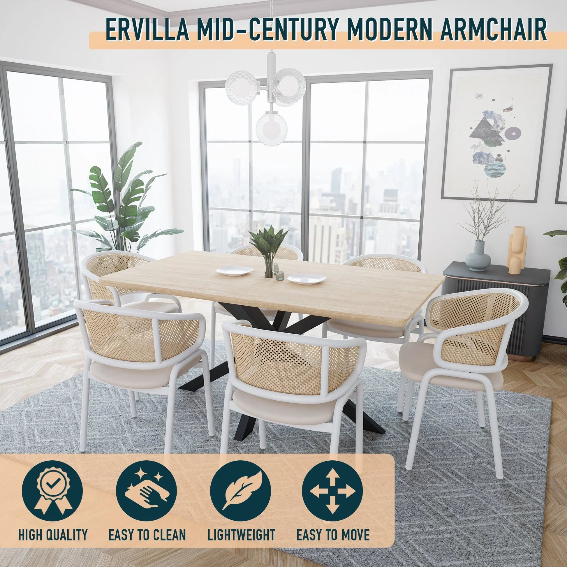 Ervilla Dining Armchair with White/Black Steel Legs and Black/Brown Wicker Back - Elax Furniture