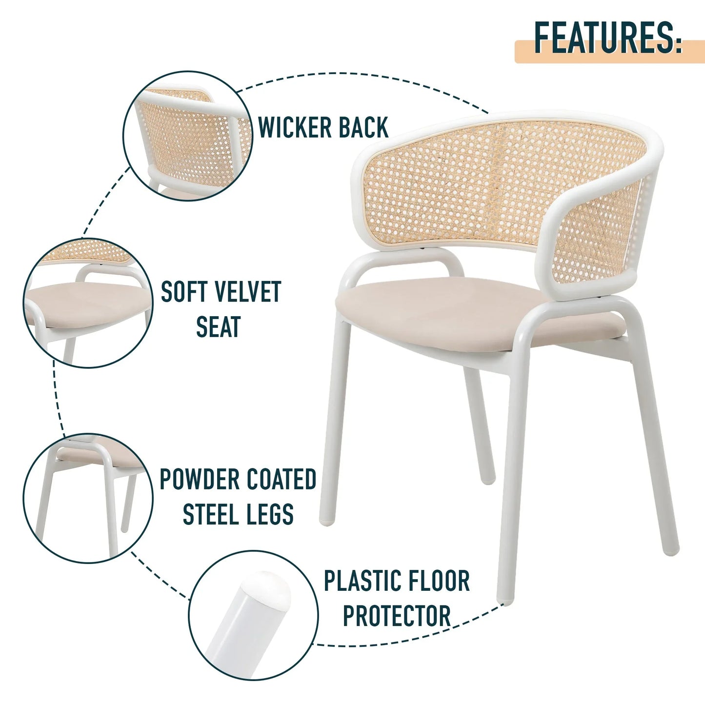 Ervilla Dining Armchair with White/Black Steel Legs and Black/Brown Wicker Back - Elax Furniture